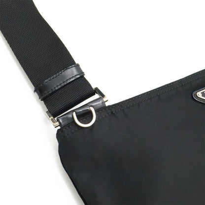 Prada Shoulder Bag Crossbody Depth None Nylon Leather NERO Black Silver