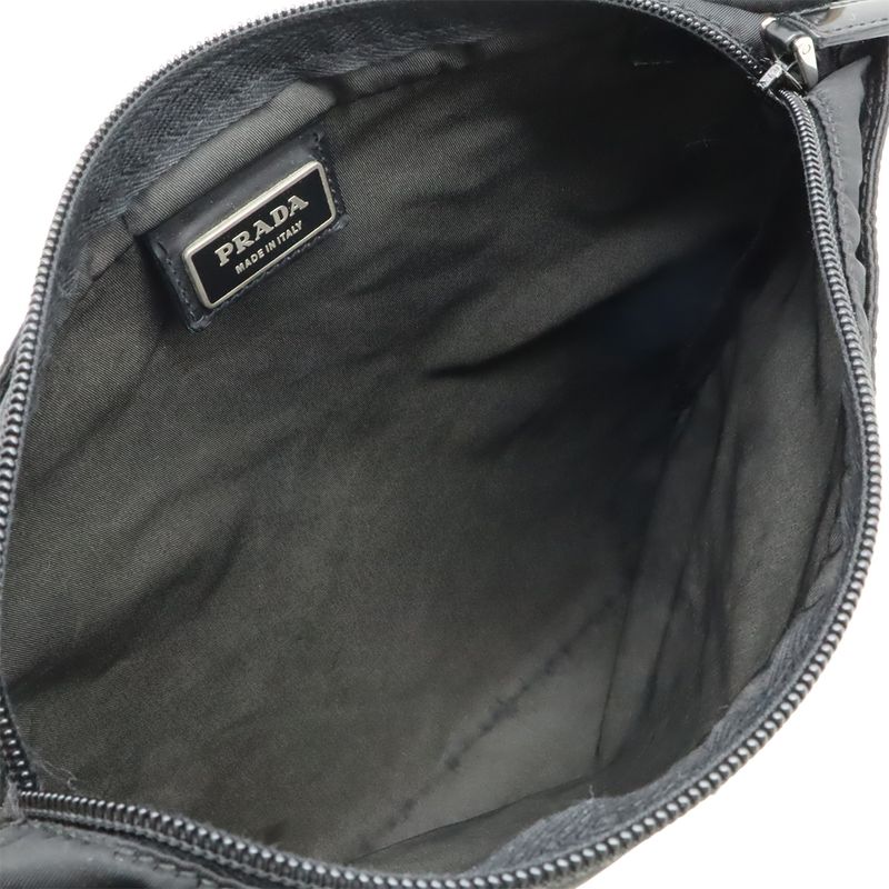 Prada Shoulder Bag Crossbody Depth None Nylon Leather NERO Black Silver