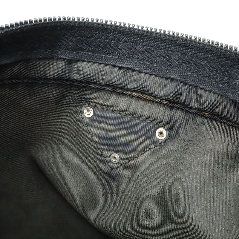 Prada Shoulder Bag Crossbody Depth None Nylon Leather NERO Black Silver