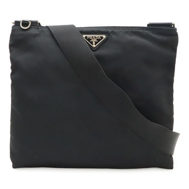 Prada Shoulder Bag Crossbody Depth None Nylon Leather NERO Black Silver