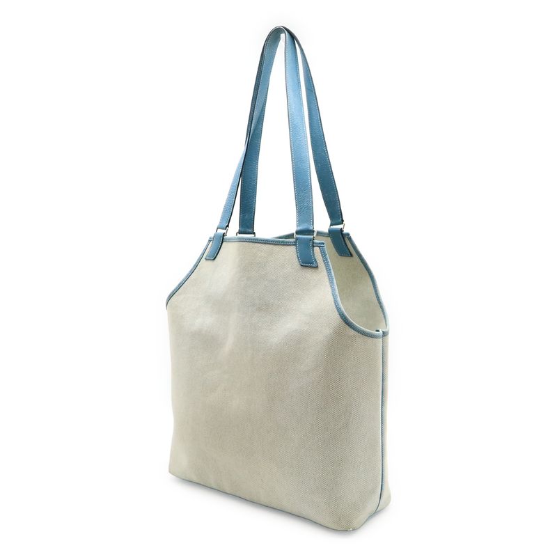 Hermes Jardinier PM Tote Bag Shoulder Bag Semi Shoulder Toile Ash Leather Blue