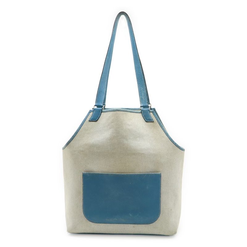 Hermes Jardinier PM Tote Bag Shoulder Bag Semi Shoulder Toile Ash Leather Blue
