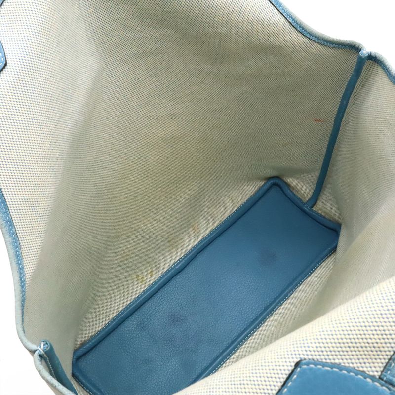 Hermes Jardinier PM Tote Bag Shoulder Bag Semi Shoulder Toile Ash Leather Blue