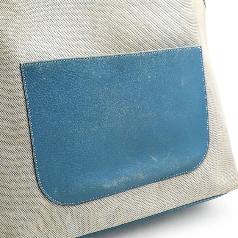 Hermes Jardinier PM Tote Bag Shoulder Bag Semi Shoulder Toile Ash Leather Blue