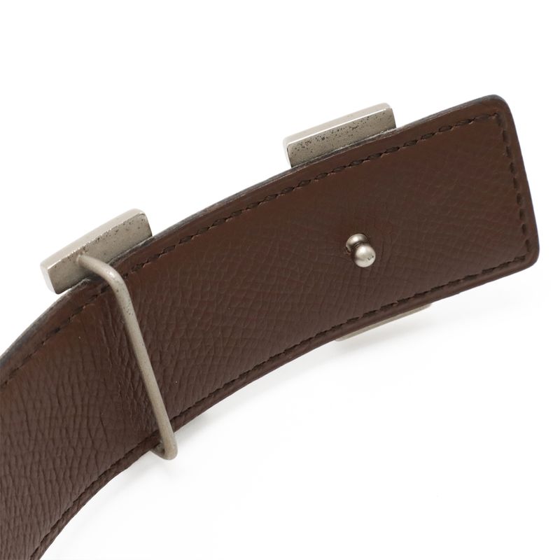 Hermes H Belt H Buckle Reversible Leather Black Brown Silver Hardware With