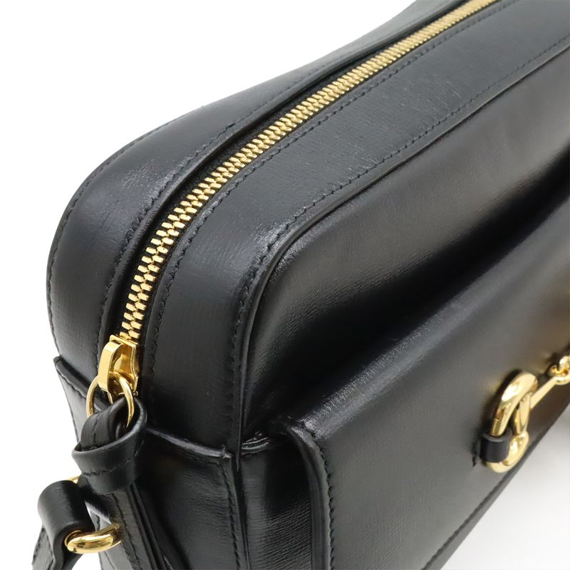 Gucci Horsebit 1955 Small Shoulder Bag Pochette Crossbody Leather Black Gold
