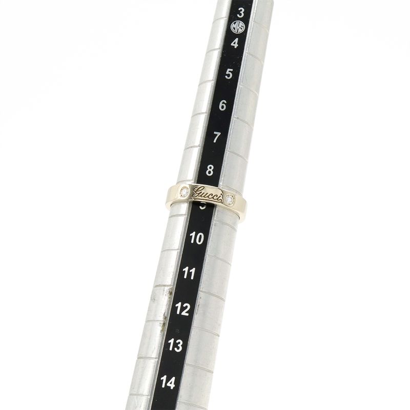 Gucci Icon Print Ring Flat Band 2PD Diamond 18K White Gold 750 White Togo Old
