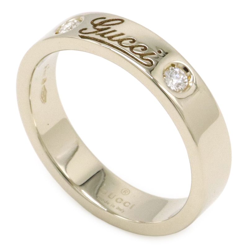 Gucci Icon Print Ring Flat Band 2PD Diamond 18K White Gold 750 White Togo Old