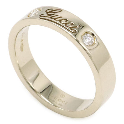 Gucci Icon Print Ring Flat Band 2PD Diamond 18K White Gold 750 White Togo Old