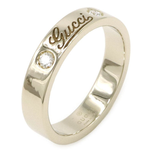 Gucci Icon Print Ring Flat Band 2PD Diamond 18K White Gold 750 White Togo Old