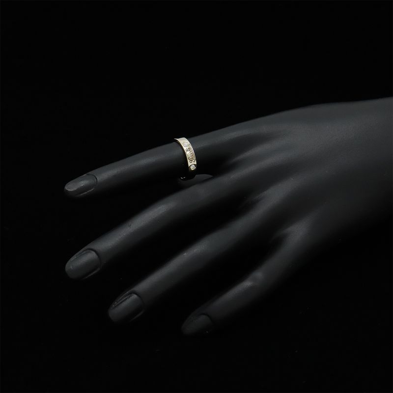 Gucci Icon Print Ring Flat Band 2PD Diamond 18K White Gold 750 White Togo Old