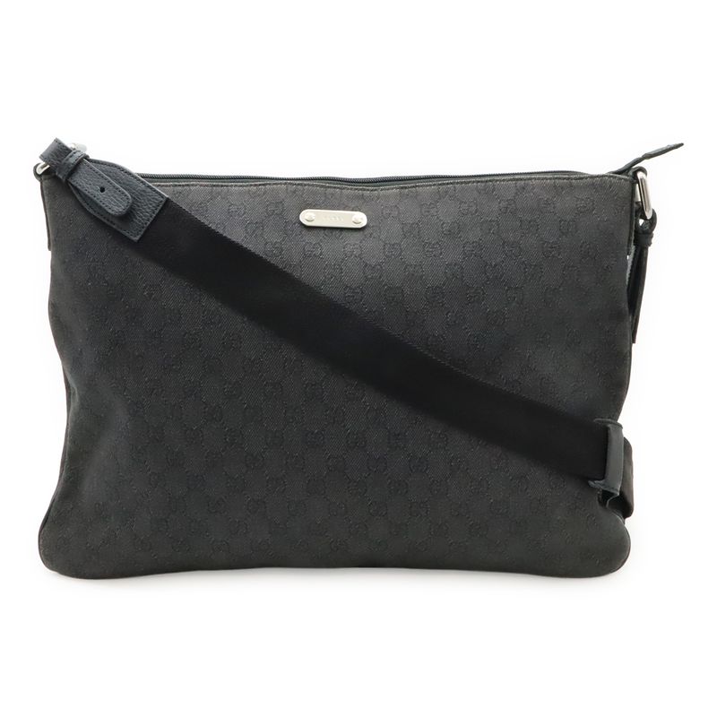 Gucci GG Canvas Denim Shoulder Bag Messenger Bag Canvas Leather Black Outlet