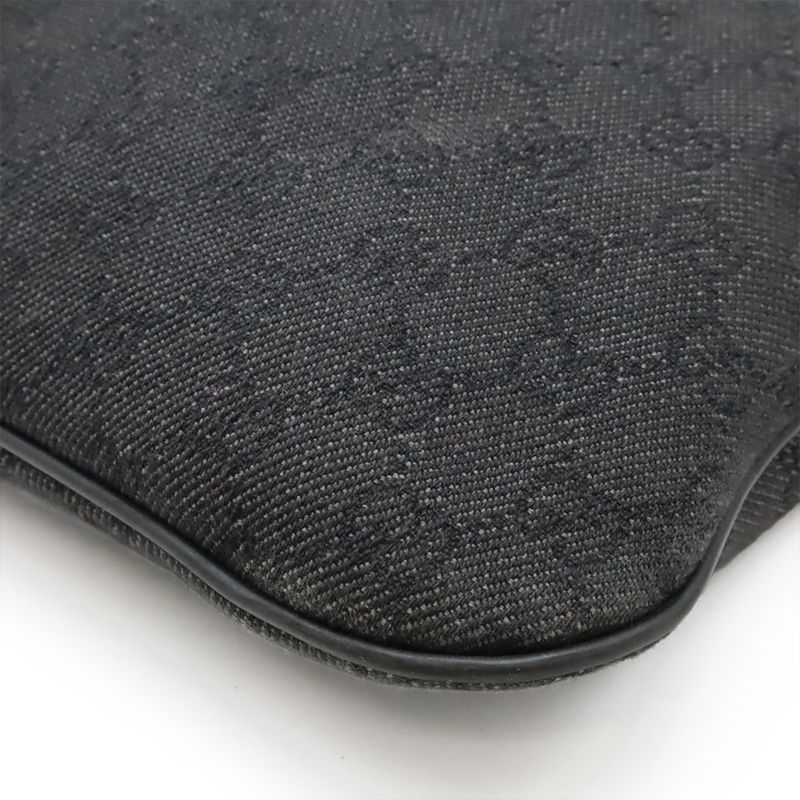 Gucci GG Canvas Denim Shoulder Bag Messenger Bag Canvas Leather Black Outlet