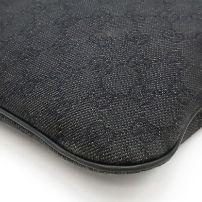 Gucci GG Canvas Denim Shoulder Bag Messenger Bag Canvas Leather Black Outlet