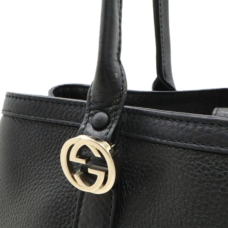 Gucci Miss GG Canvas Tote Bag Shoulder Bag Semi Shoulder Leather Black Gold
