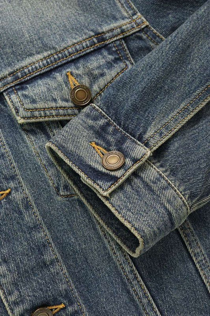 Saint Laurent Paris 551849 Yx868 Collar Leather Cutout Washed Denim Jacket