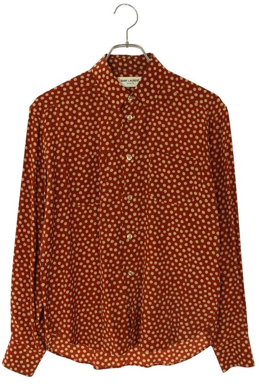 Saint Laurent Paris 520149 Y3b46 Dotted Silk Long Sleeve Shirt Men's 36