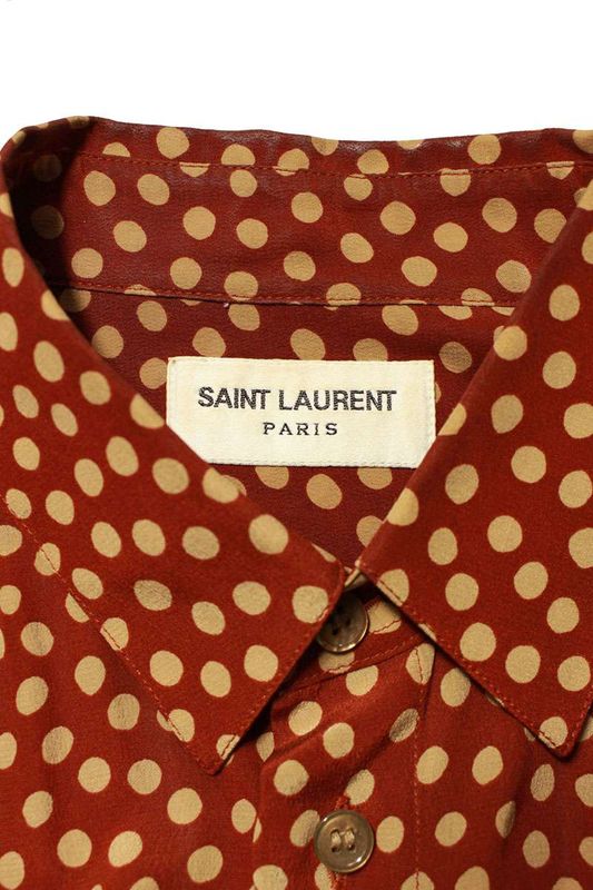 Saint Laurent Paris 520149 Y3b46 Dotted Silk Long Sleeve Shirt Men's 36