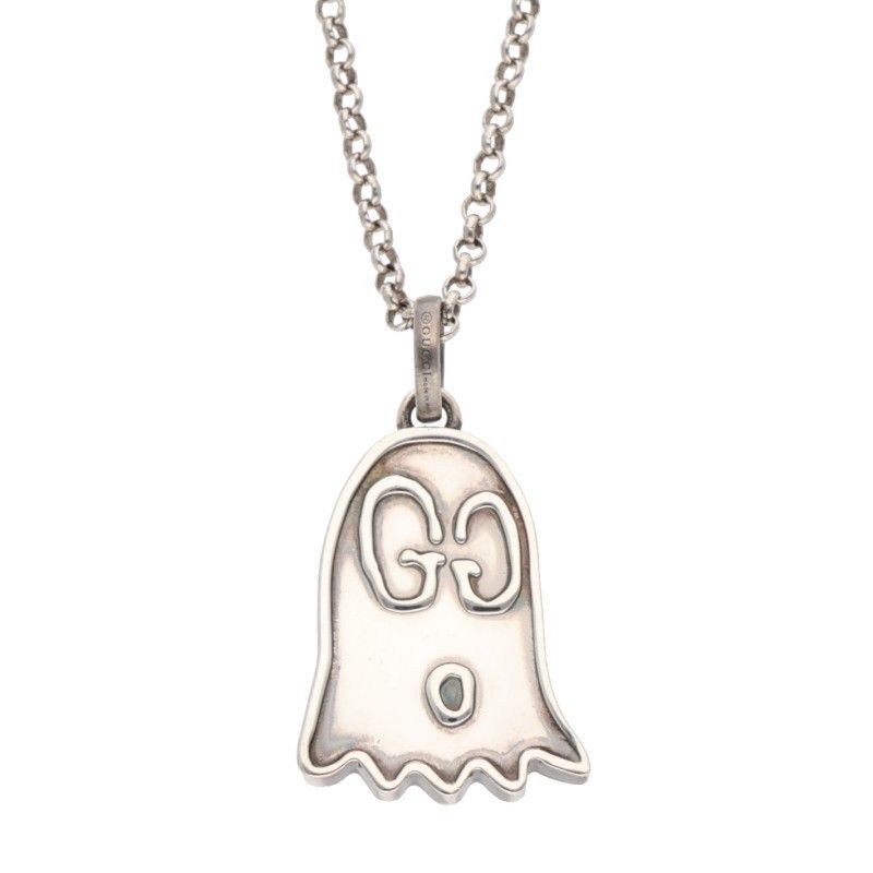 Gucci Ghost GG Pattern Silver Necklace Men's