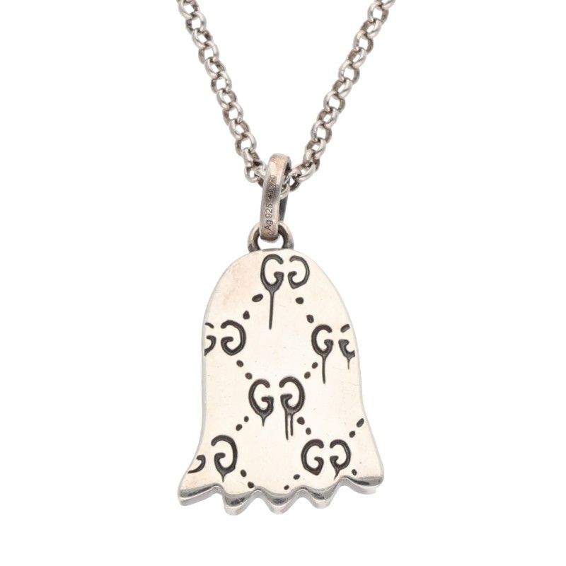 Gucci Ghost GG Pattern Silver Necklace Men's