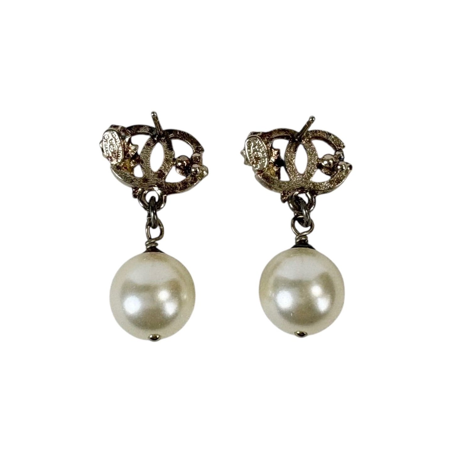 Chanel Leaf Coco Mark X Pearl Earrings Binaural 2011 Gold Hardware