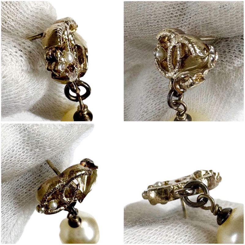 Chanel Leaf Coco Mark And Pearl Earrings For Both Ears 2011 Gold Hardware