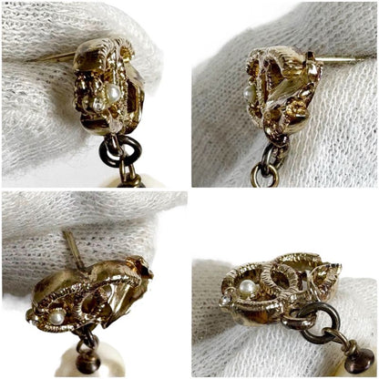 Chanel Leaf Coco Mark And Pearl Earrings For Both Ears 2011 Gold Hardware