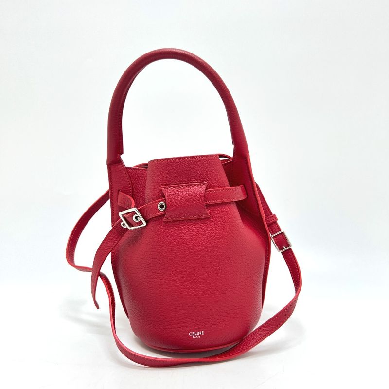 Celine Shoulder Bag Big Bag Bucket Nano Leather Red