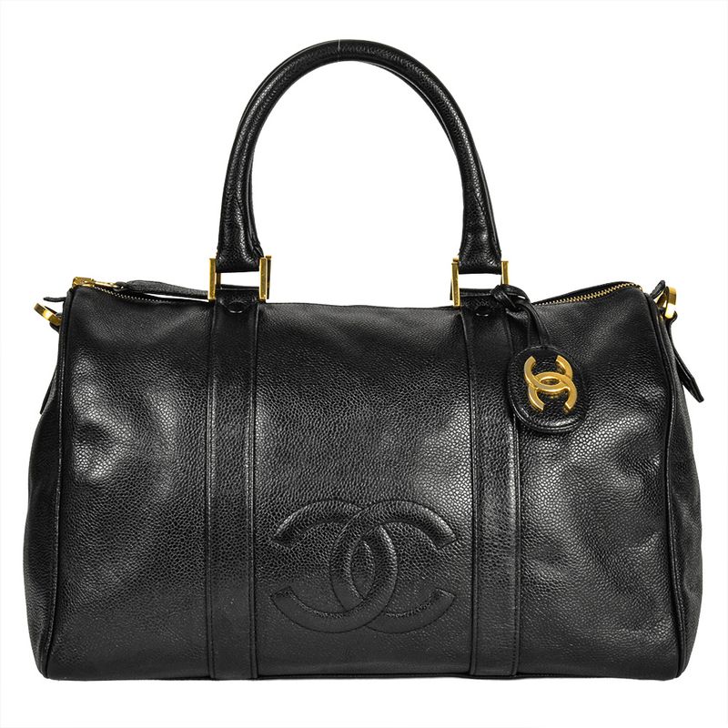 Chanel Handbag Caviar Skin Black Gold Hardware Coco Mark