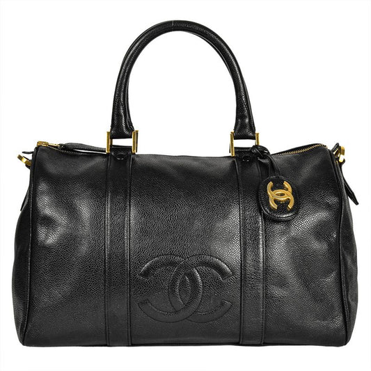 Chanel Handbag Caviar Skin Black Gold Hardware Coco Mark
