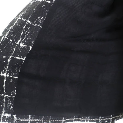 CHANEL P47857 Silk Blend Coco Mark Button Plaid Tweed Collarless Jacket Black