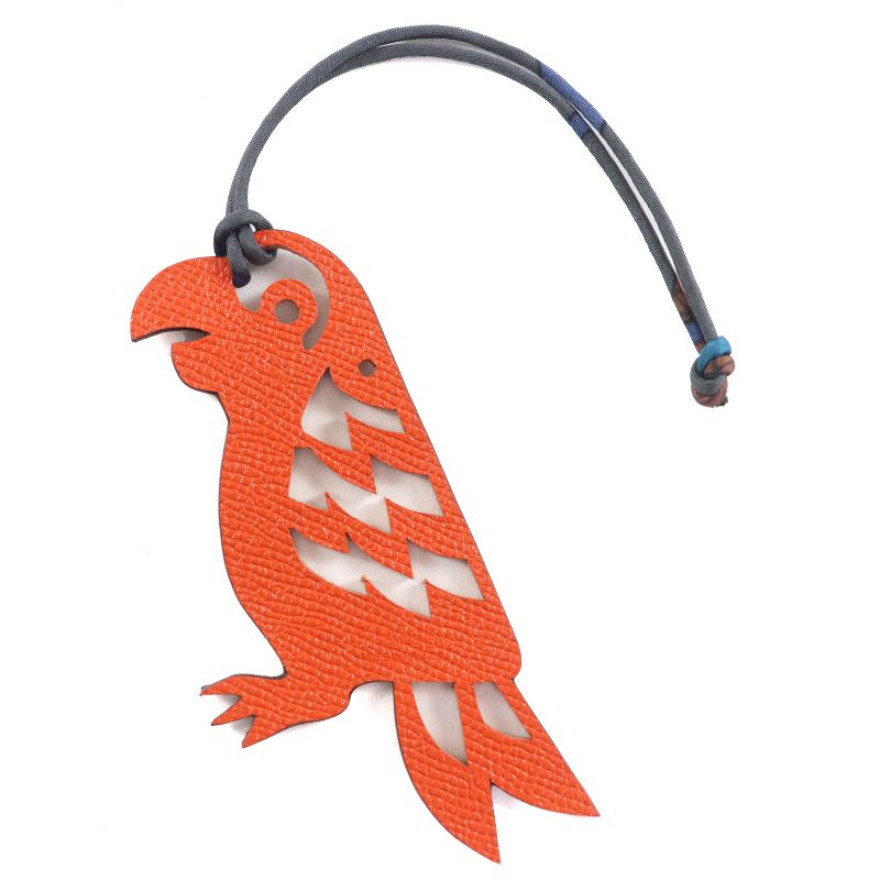 Hermes Petite Ash Leather Parrot Bagcharm Brownish Orange Made In Francewomen