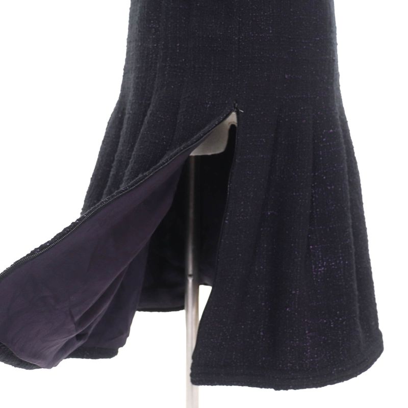 CHANEL P44651 Coco Mark Part Side Zip Sleeveless Tweed Dress Black Purple 42