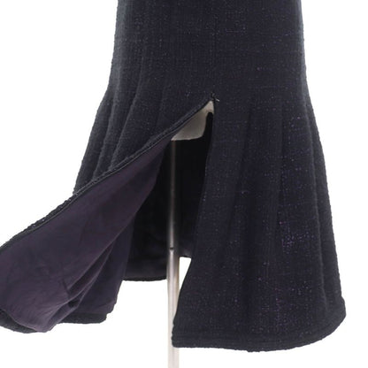 CHANEL P44651 Coco Mark Part Side Zip Sleeveless Tweed Dress Black Purple 42