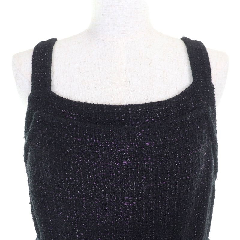 CHANEL P44651 Coco Mark Part Side Zip Sleeveless Tweed Dress Black Purple 42