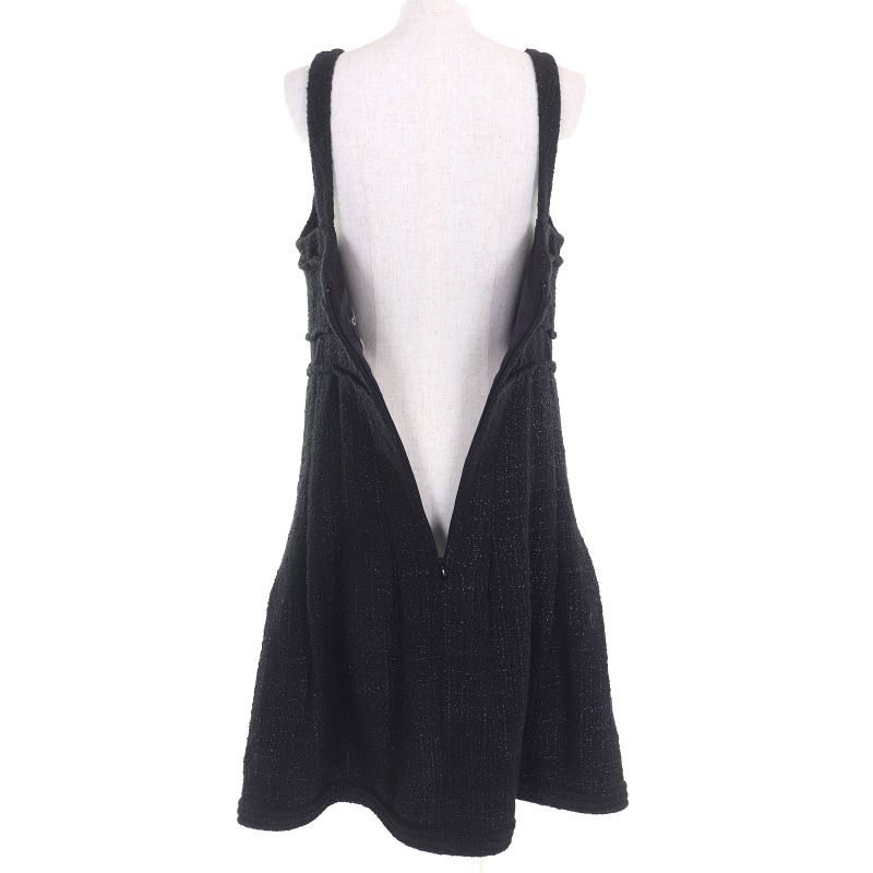 CHANEL P44651 Coco Mark Part Side Zip Sleeveless Tweed Dress Black Purple 42