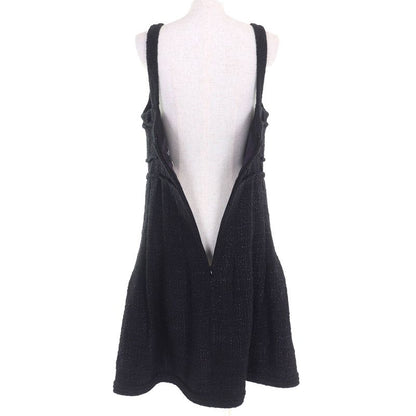 CHANEL P44651 Coco Mark Part Side Zip Sleeveless Tweed Dress Black Purple 42