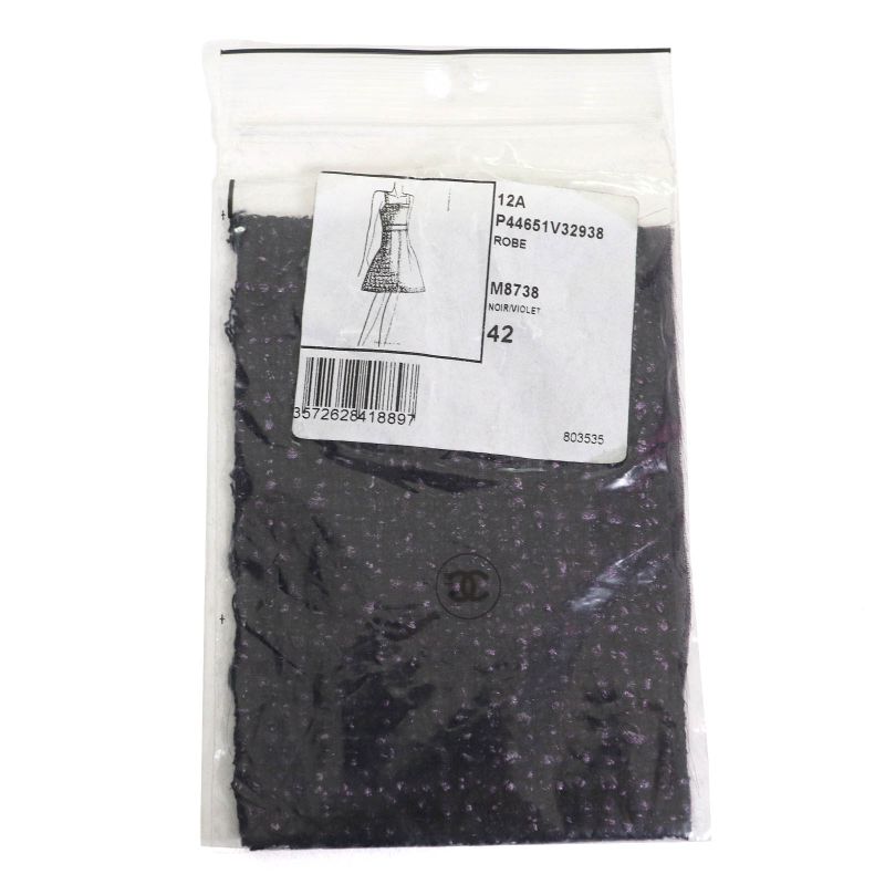 CHANEL P44651 Coco Mark Part Side Zip Sleeveless Tweed Dress Black Purple 42