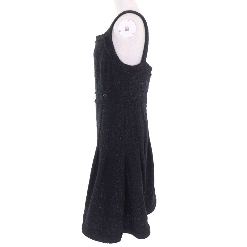 CHANEL P44651 Coco Mark Part Side Zip Sleeveless Tweed Dress Black Purple 42