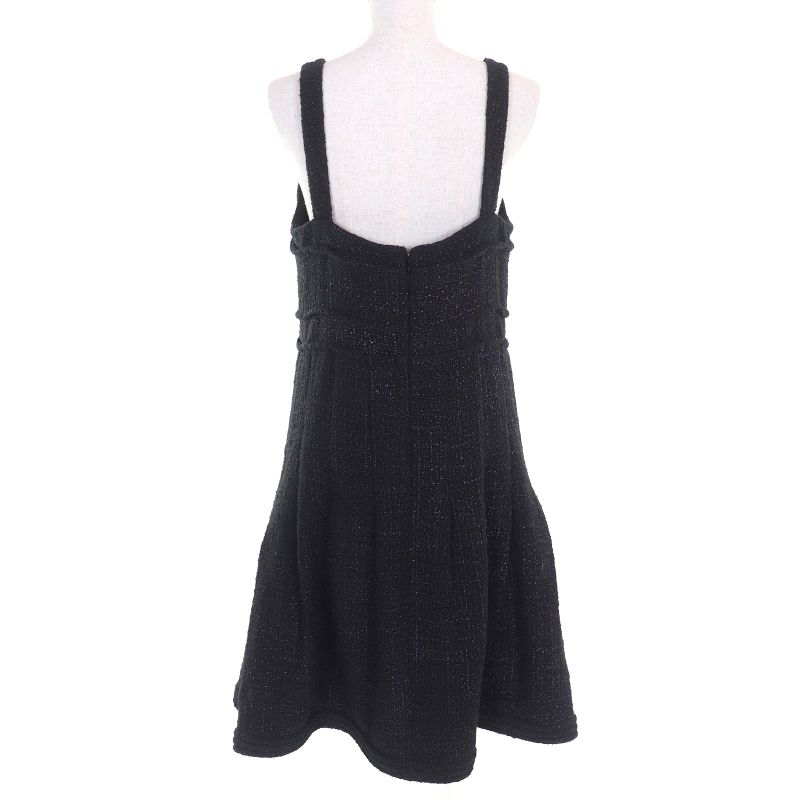 CHANEL P44651 Coco Mark Part Side Zip Sleeveless Tweed Dress Black Purple 42
