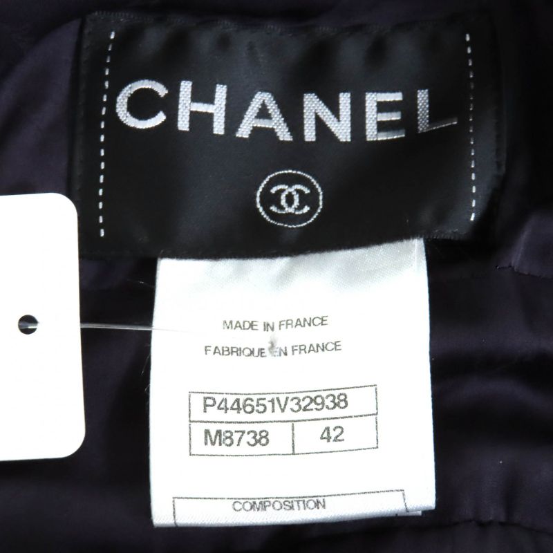 CHANEL P44651 Coco Mark Part Side Zip Sleeveless Tweed Dress Black Purple 42