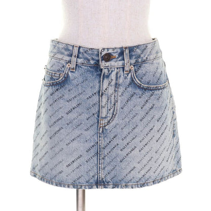 Balenciaga 2023 744972 100% Cotton 100% Logo Allover Denim Miniskirt Indigo