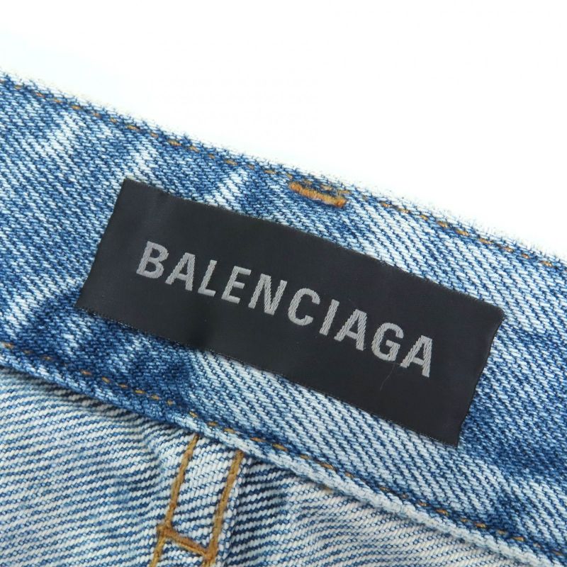 Balenciaga 2023 744972 100% Cotton 100% Logo Allover Denim Miniskirt Indigo