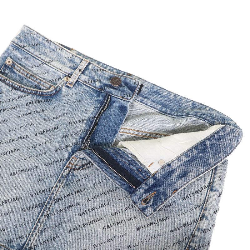 Balenciaga 2023 744972 100% Cotton 100% Logo Allover Denim Miniskirt Indigo