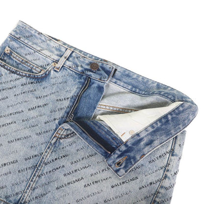 Balenciaga 2023 744972 100% Cotton 100% Logo Allover Denim Miniskirt Indigo