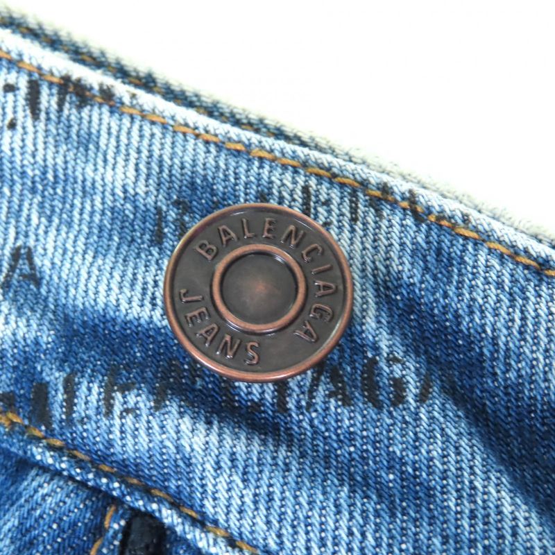 Balenciaga 2023 744972 100% Cotton 100% Logo Allover Denim Miniskirt Indigo