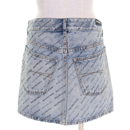 Balenciaga 2023 744972 100% Cotton 100% Logo Allover Denim Miniskirt Indigo