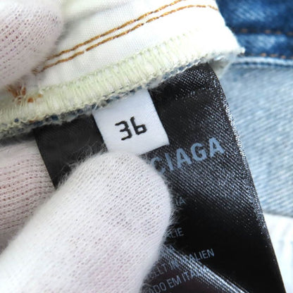 Balenciaga 2023 744972 100% Cotton 100% Logo Allover Denim Miniskirt Indigo