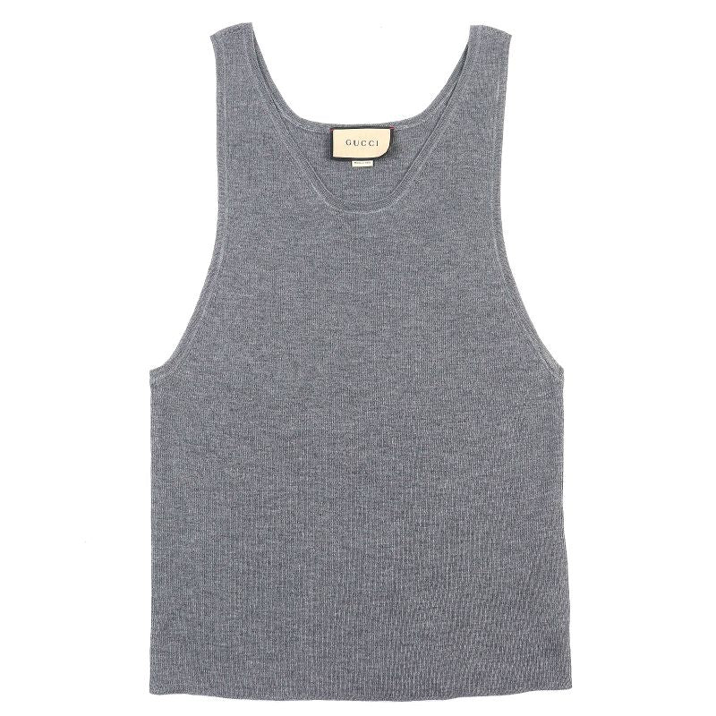 Gucci 23AW 758109 Wool Silk Ribbed Knit Tank Top Sleeveless Top Gray S Made In