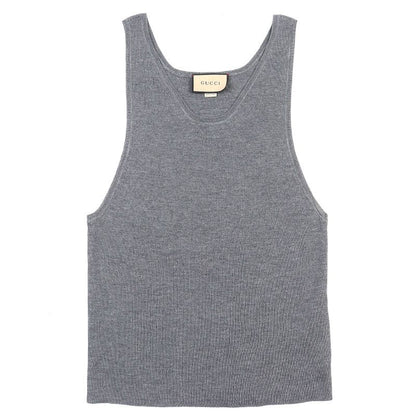 Gucci 23AW 758109 Wool Silk Ribbed Knit Tank Top Sleeveless Top Gray S Made In